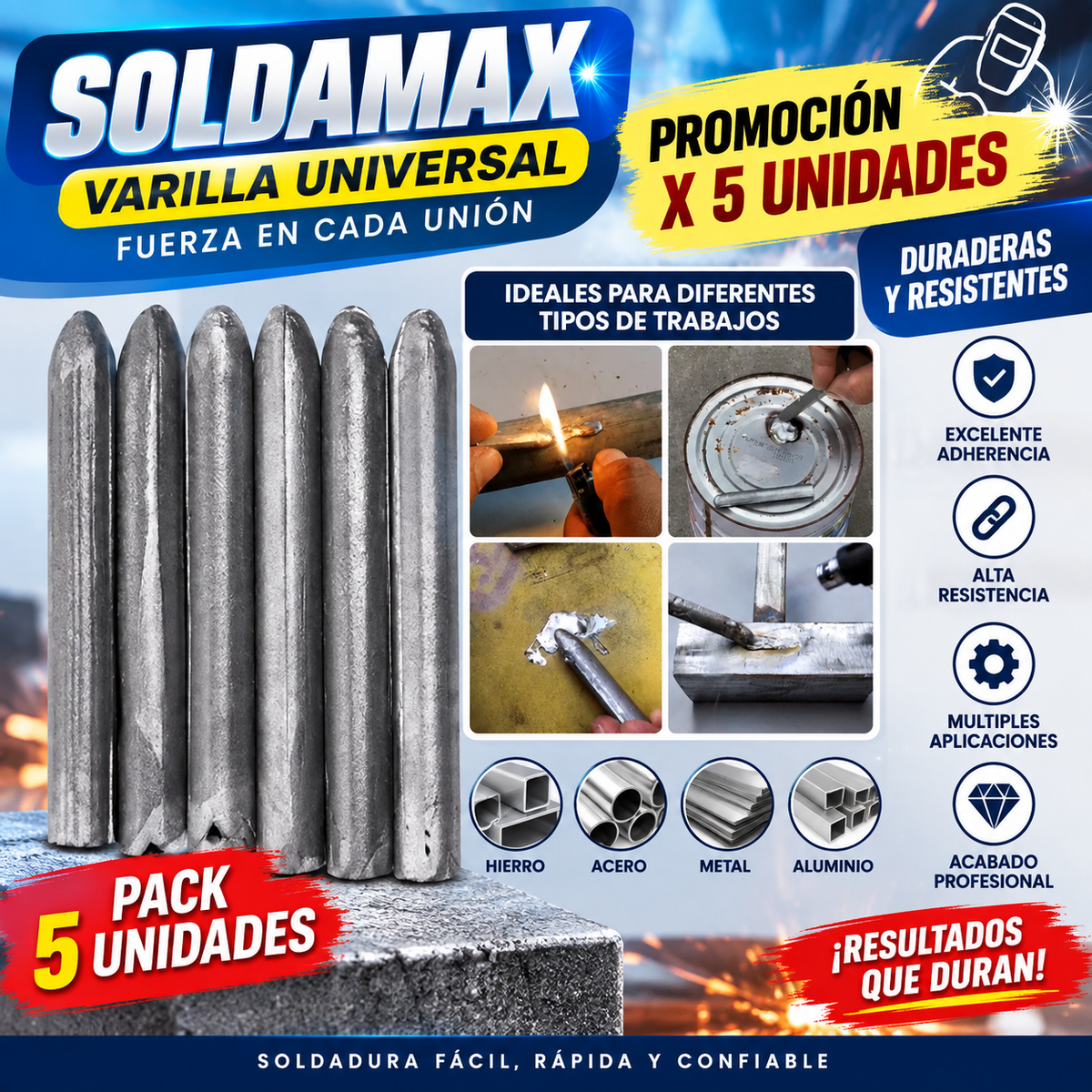 Varillas de Soldadura x 5unidades- SOLDAR DE FORMA SENCILLA Y RÁPIDA SI ES POSIBLE